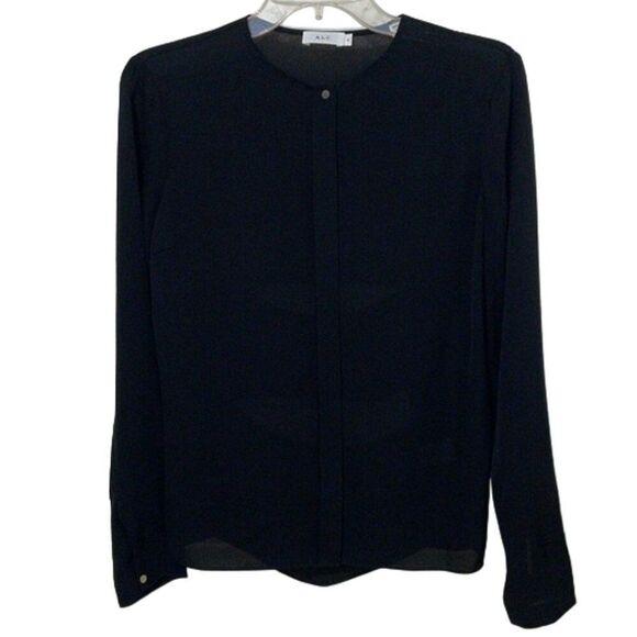 A.L.C. Black Silk Blouse Top Womens Size 4 Cut-Out Back Minimalist Dark Academia - Picture 1 of 12